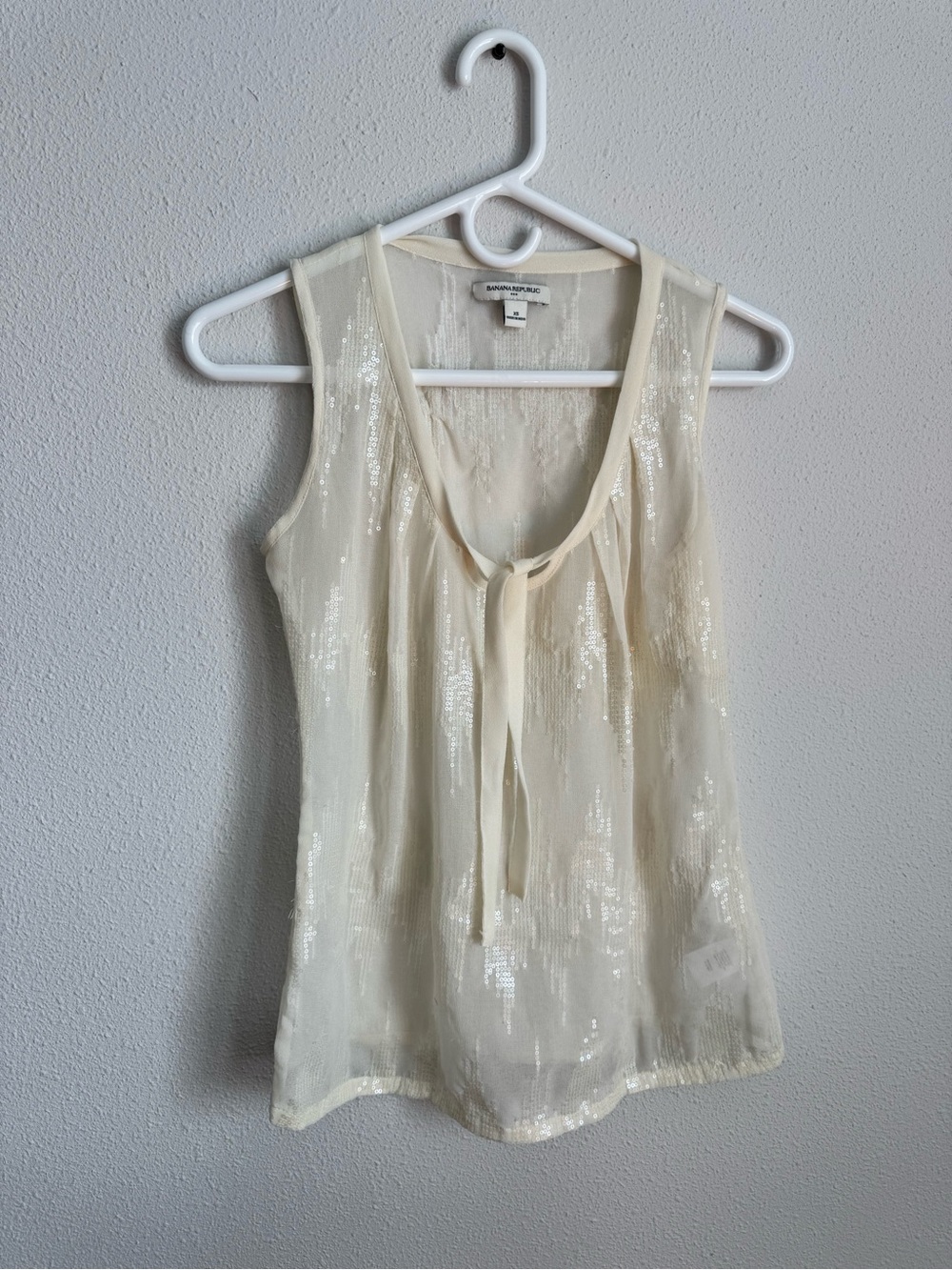 Banana Republic Cream Sequin Sleeveless Tie-Neck Tank